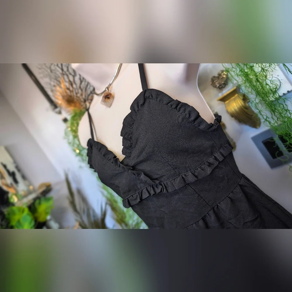 Disturbia Black Ruffle Boho Mini Dress XS-SM *FLAW* - Picture 5 of 8